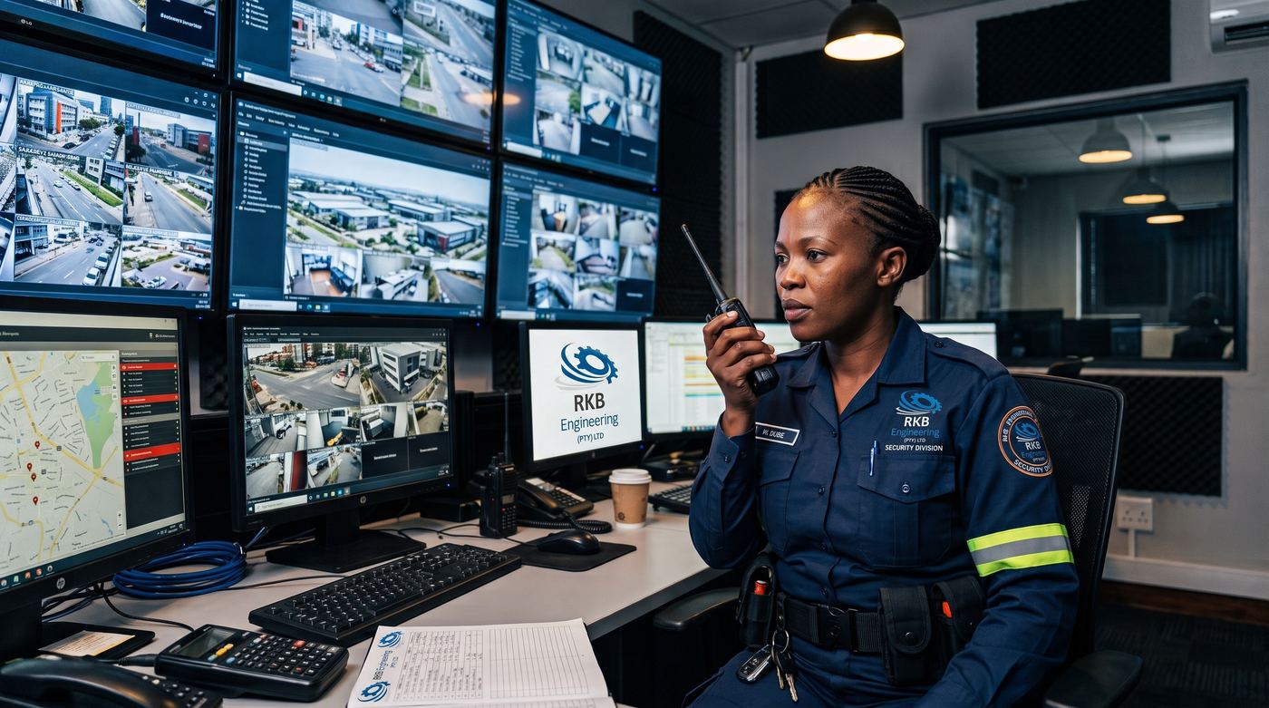 Operator monitoring camera feeds in a control room